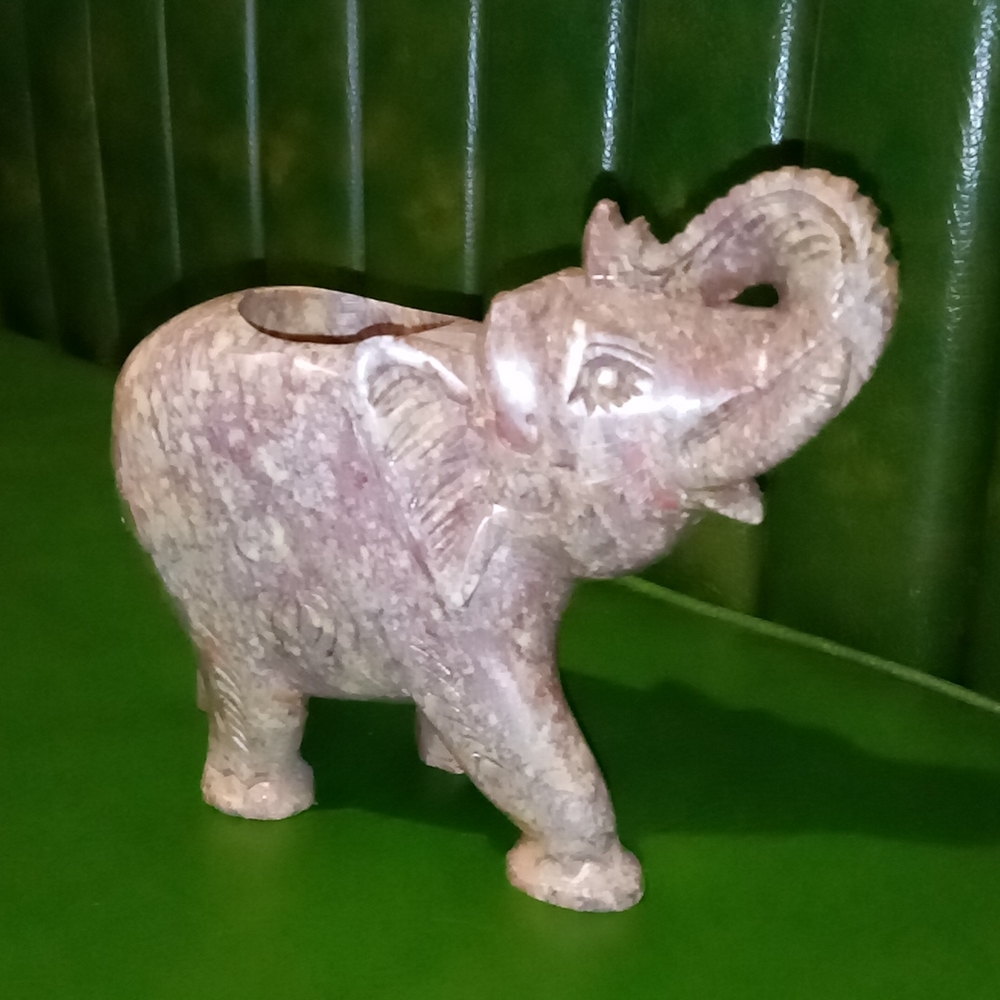 Marble Lucky Elephant With Trunk Up Tealight Holder